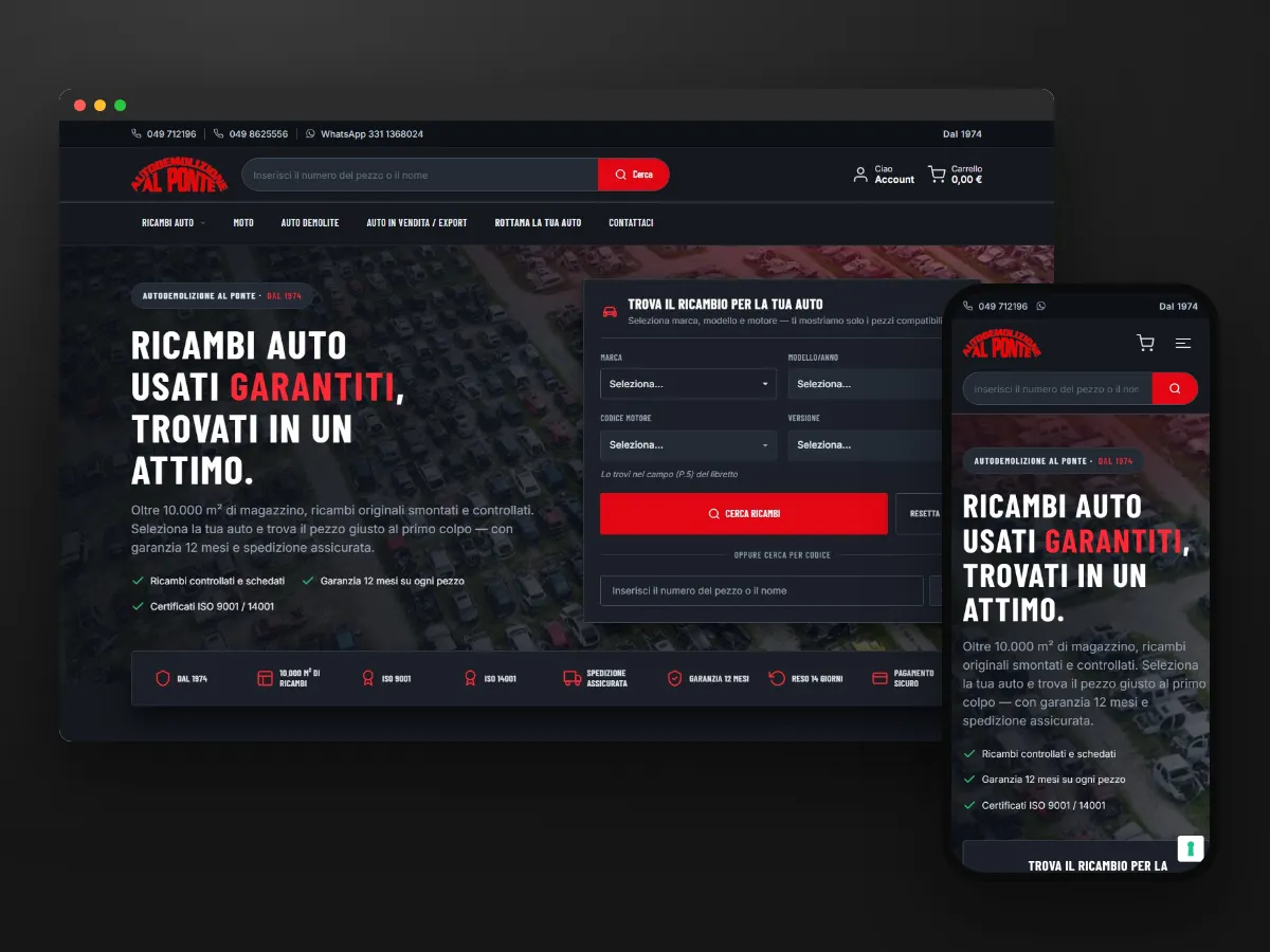 E-commerce di ricambi auto usati di Autodemolizione Al Ponte