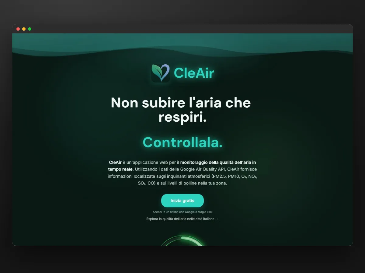 La testata della web app CleAir
