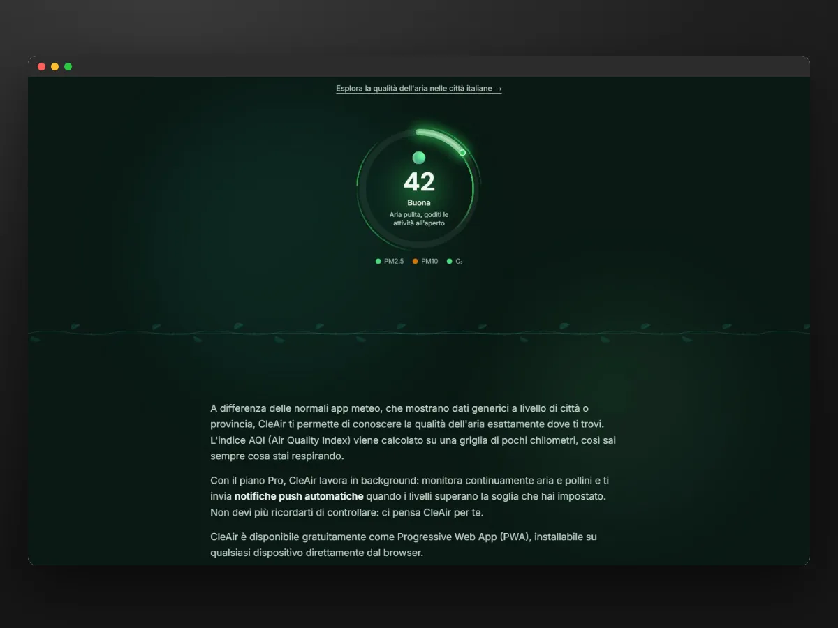 L'indice di qualità dell'aria nella web app CleAir