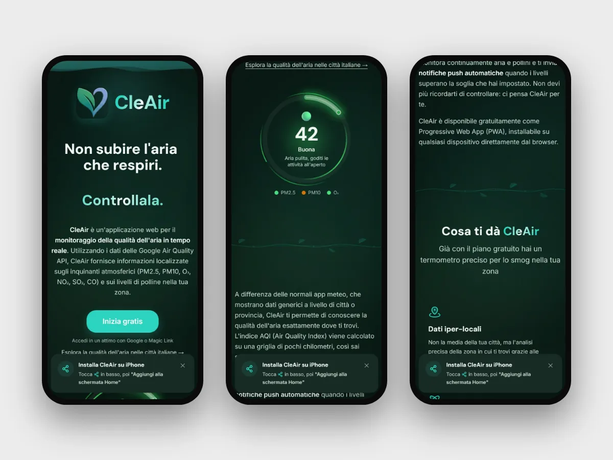 La web app CleAir da telefono