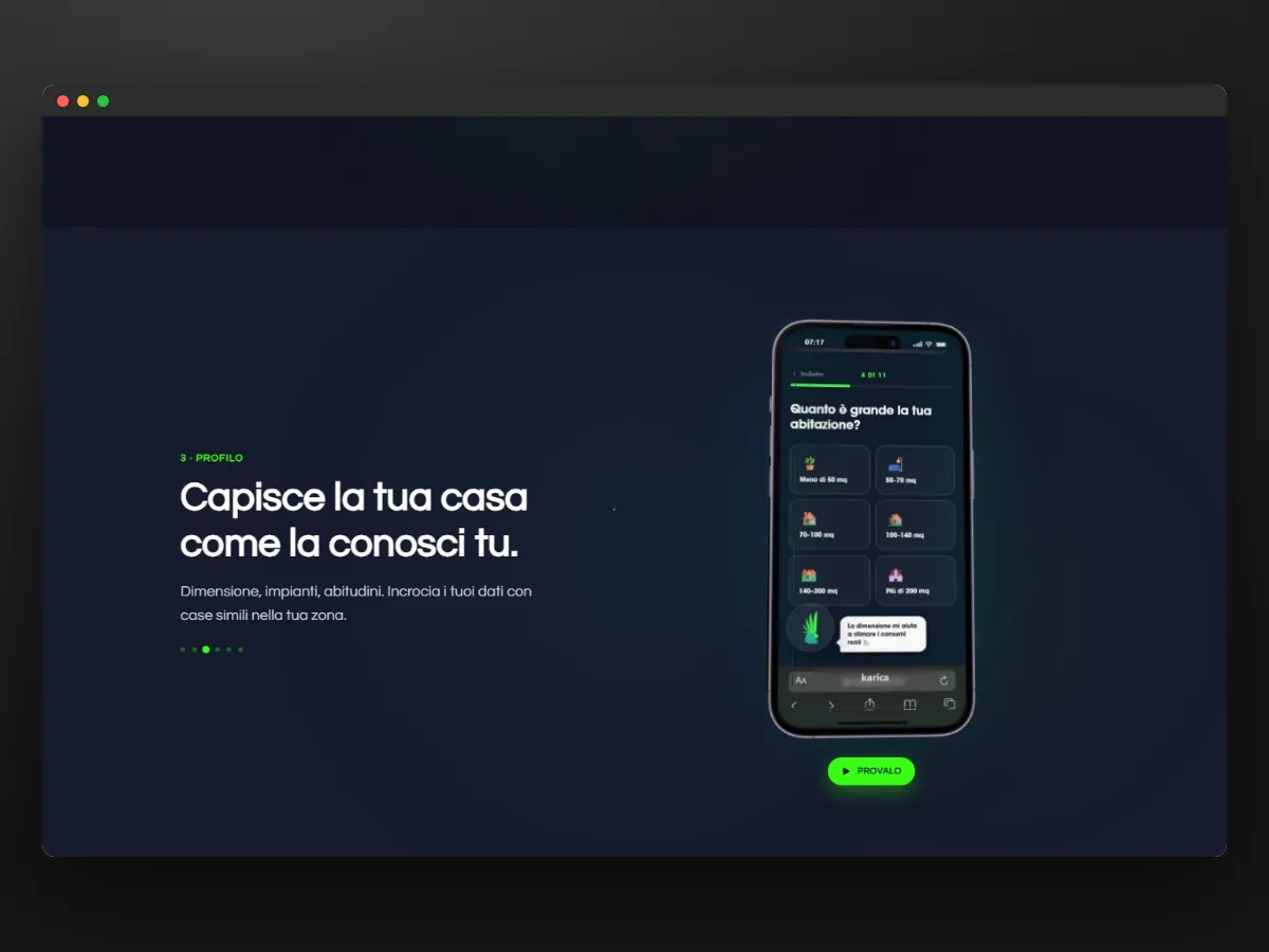 La sezione della web app Karica che analizza la casa
