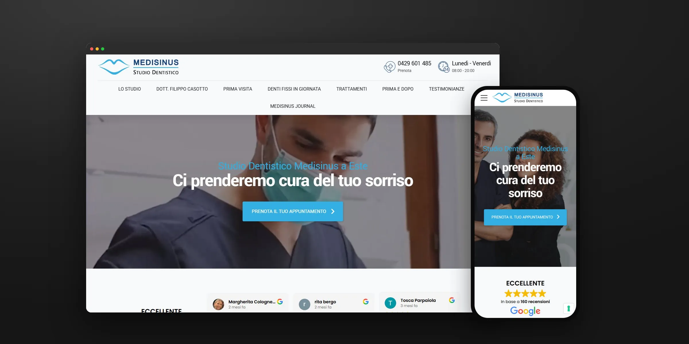 Il sito Medisinus su computer e telefono