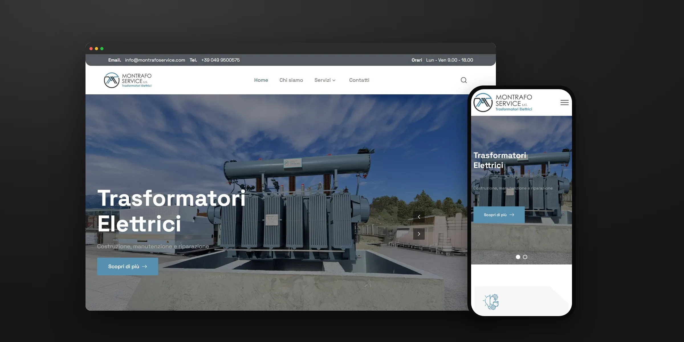 Il sito Montrafo Service su computer e telefono