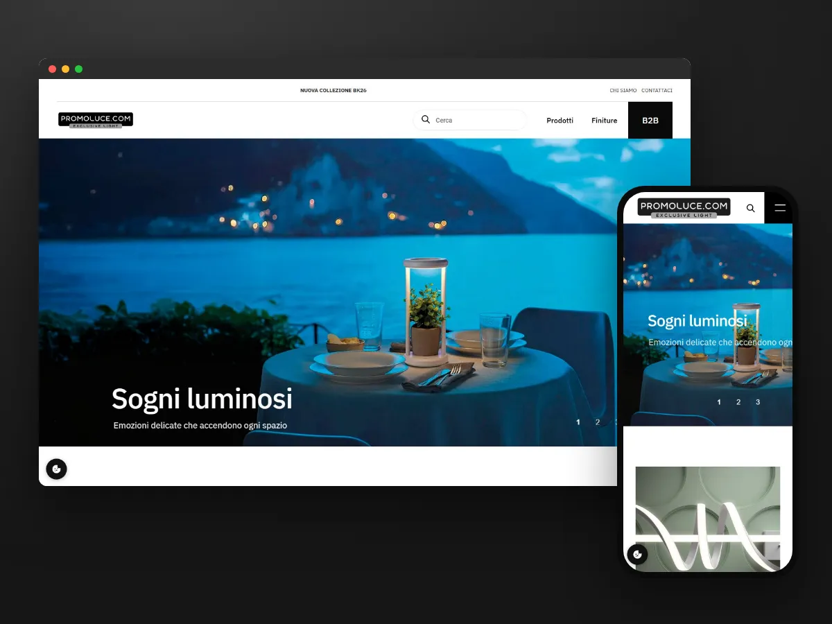 Sito e area B2B di Promoluce, lampade di design a Este