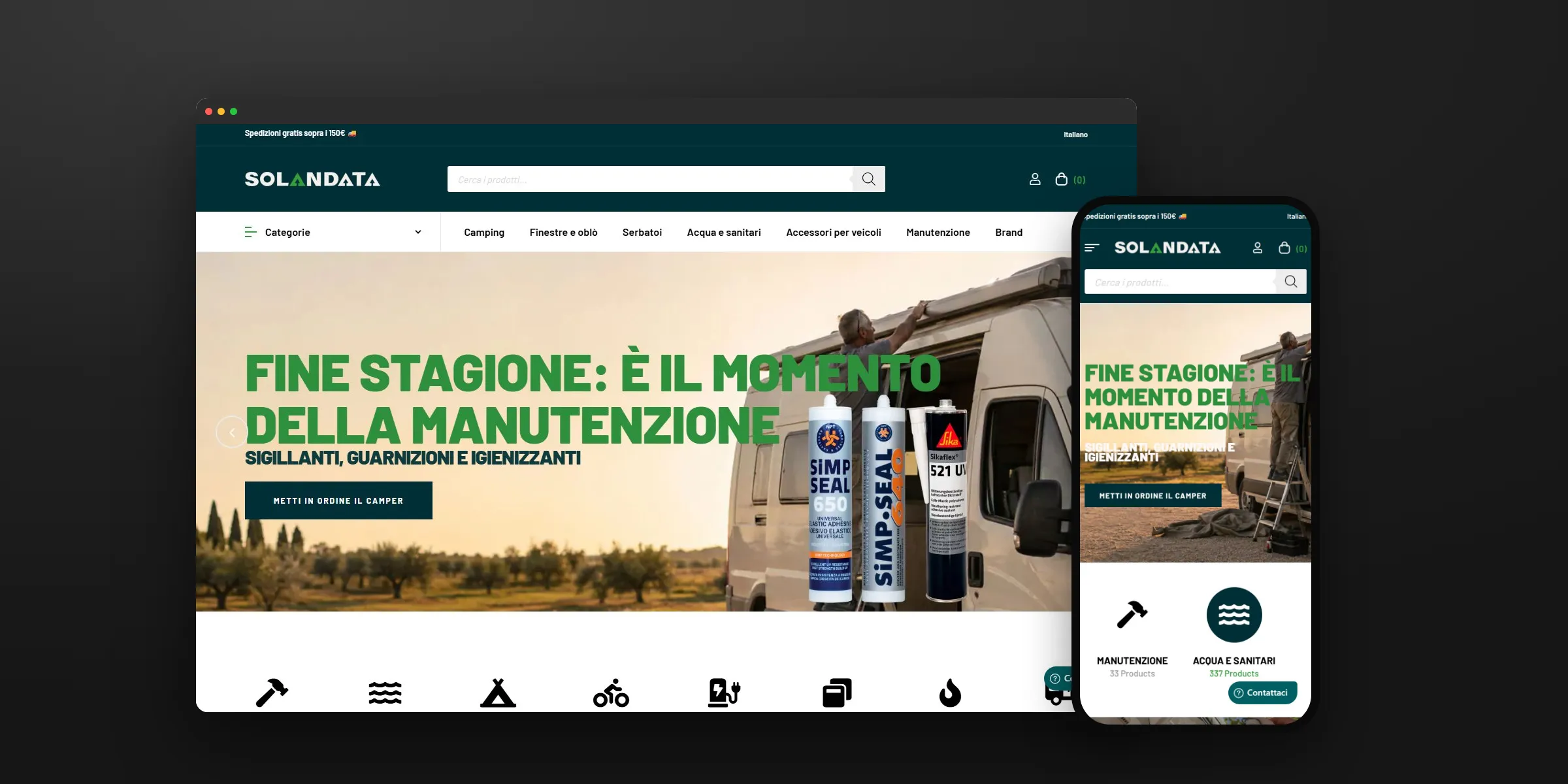 Il negozio Solandata su computer e telefono