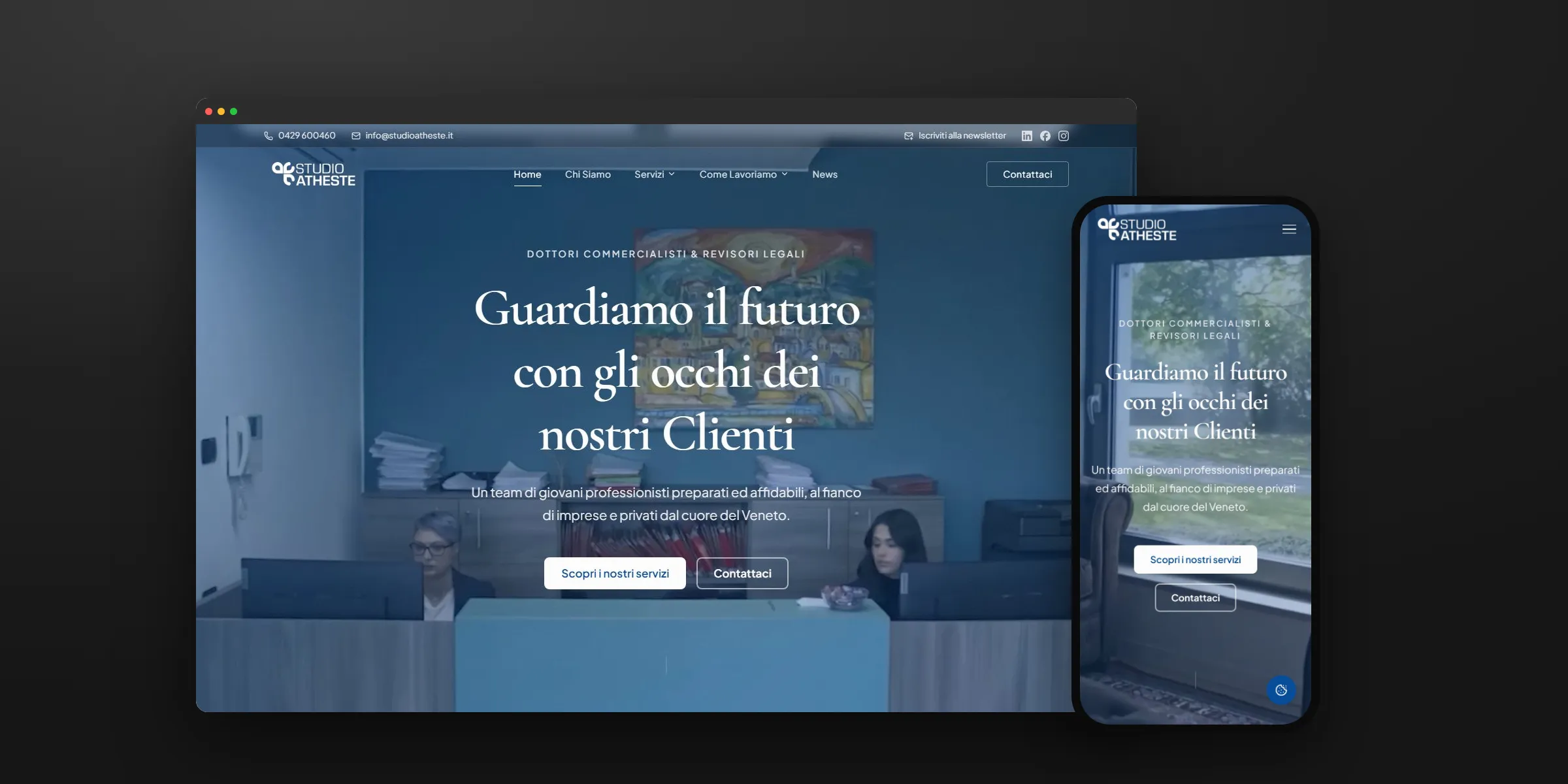 Il sito Studio Atheste su computer e telefono